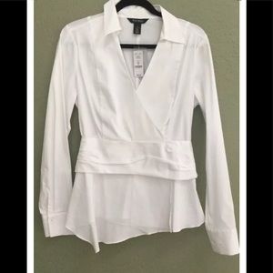 NWT WHITE HOUSE BLACK MARKET WHITE WRAP SHIRT 12
